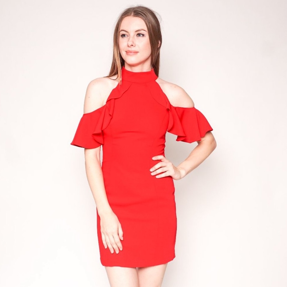 Amanda Uprichard Red Off-the-Shoulder Mini Dress - Picture 4 of 6